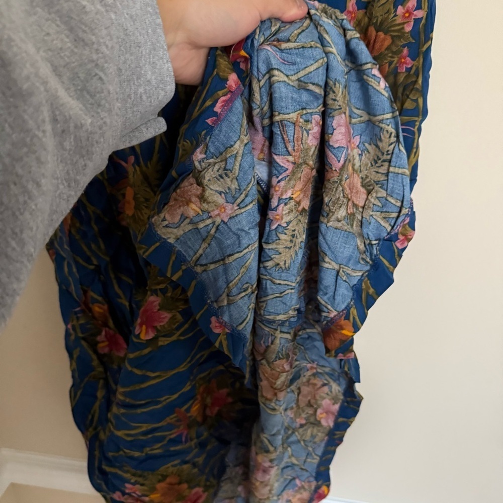 Y2K Karen Scott Blue Hawaiian Floral Tropical Flowy 100% Rayon Maxi Skirt Sz L - Picture 6 of 10